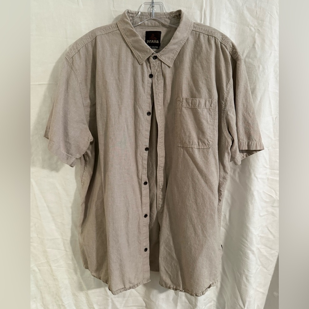 Prana Men's Casual Khaki Button Down Shirt